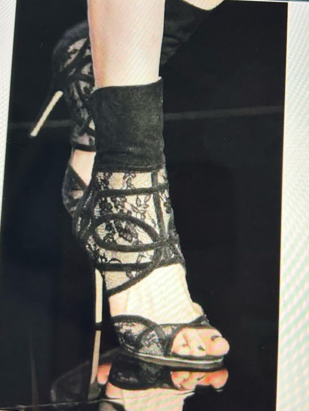 Monique Lhuillier Black Lace Burma Strappy Stiletto Sandals